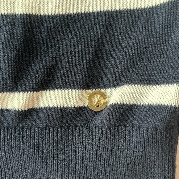 Nautica Top Navy Blue and White Stripes V Neck Long Sleeves 100% Cotton X-Large - Picture 4 of 7